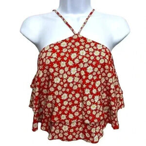 Forever 21 Red Sunflower Tiered Halter Top